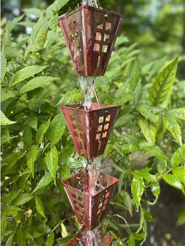 Arts & Crafts Square Cups Rain Chain - Large | Copper Rain Chain